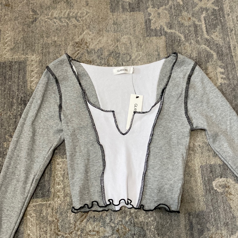Glassons Ribbed Long Sleeve Cropped Shirt